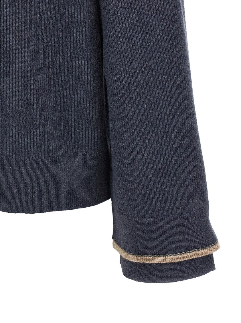 Brunello Cucinelli Ribbed Wool-Cashmere-Silk Blend Hooded Sweater