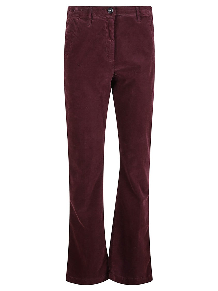 Massimo Alba Burgundy Stretch Velvet Trousers With Flared Hem And Classic Design
