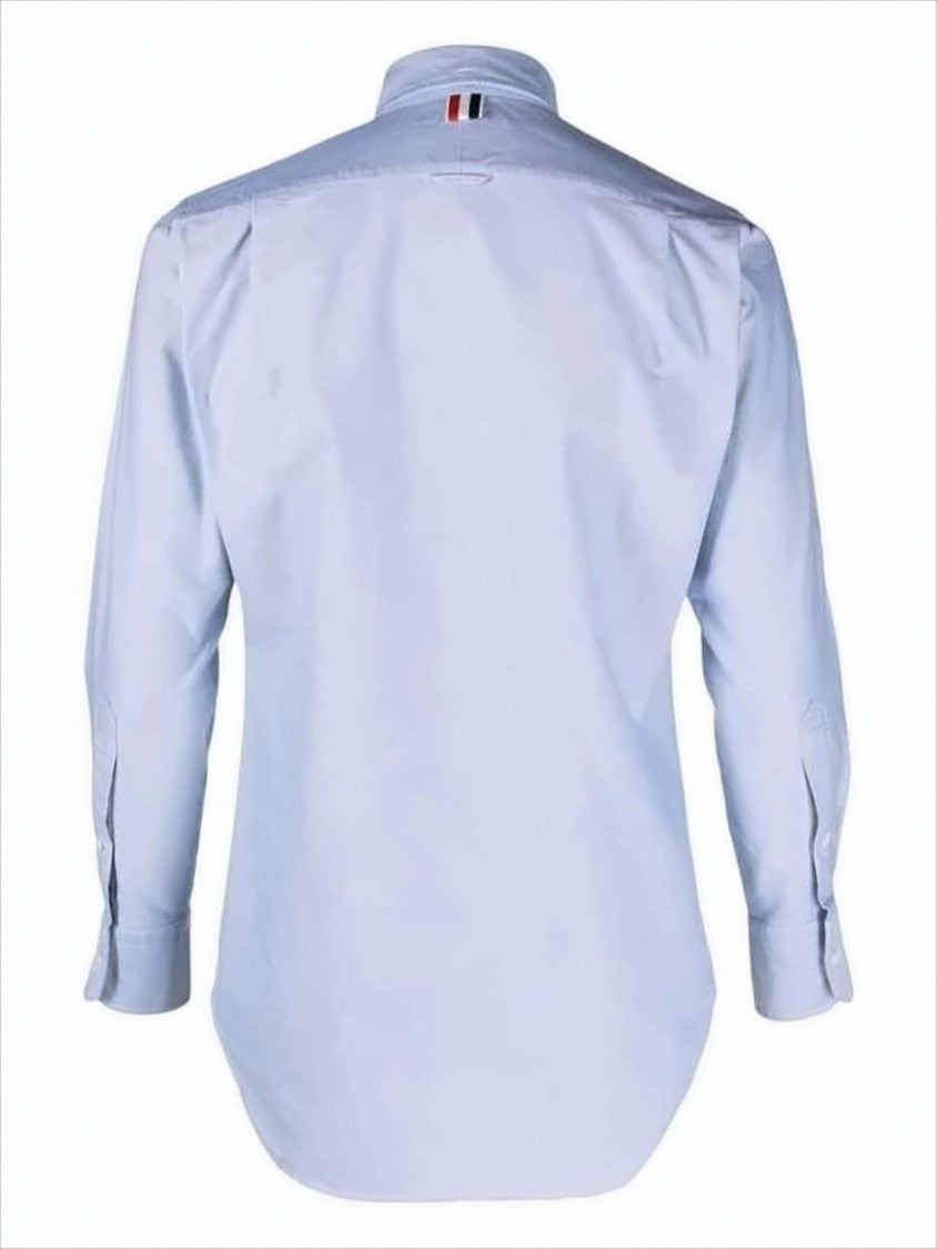 Thom Browne Long-Sleeve Button-Up Shirt With Tricolor Stripe Detail