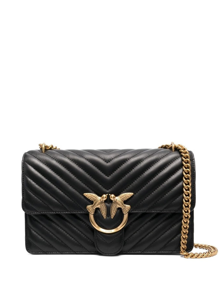 Pinko Chevron-Pattern Quilted Shoulder Bag With Gold-Tone Bird Clasp