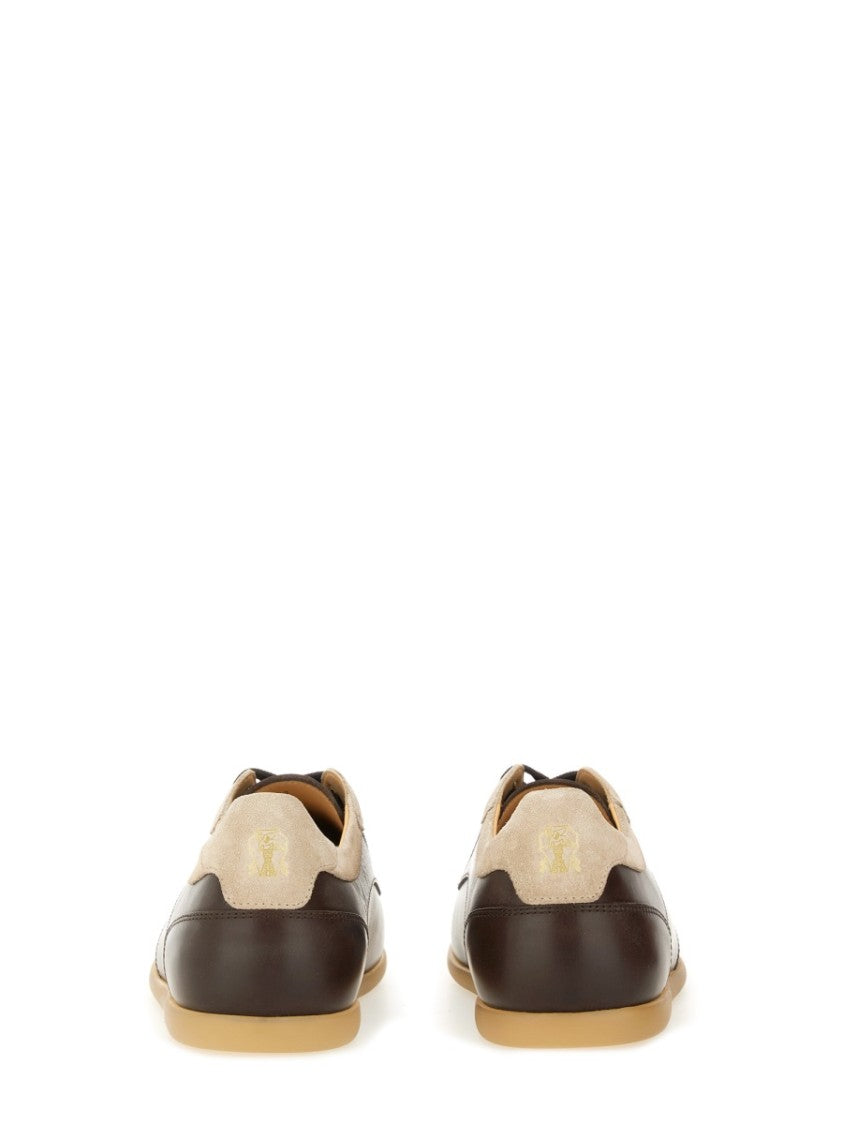 Brunello Cucinelli Low-Profile Leather Sneaker With Suede Accents