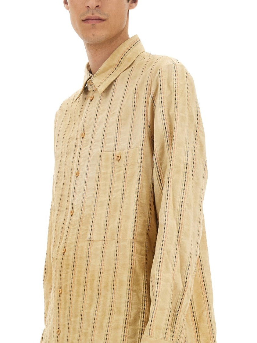 Uma Wang Oversized Striped Cotton Shirt With Contrast Stitching
