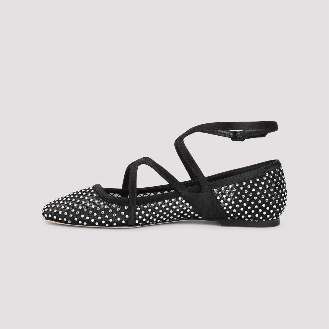 Jimmy Choo Black Leather And Mesh Ballerinas