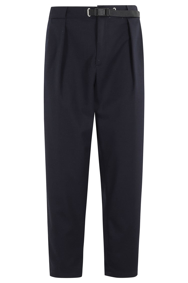 White Sand Tailored Black Pants With Adjustable Waistband And Flap Pockets