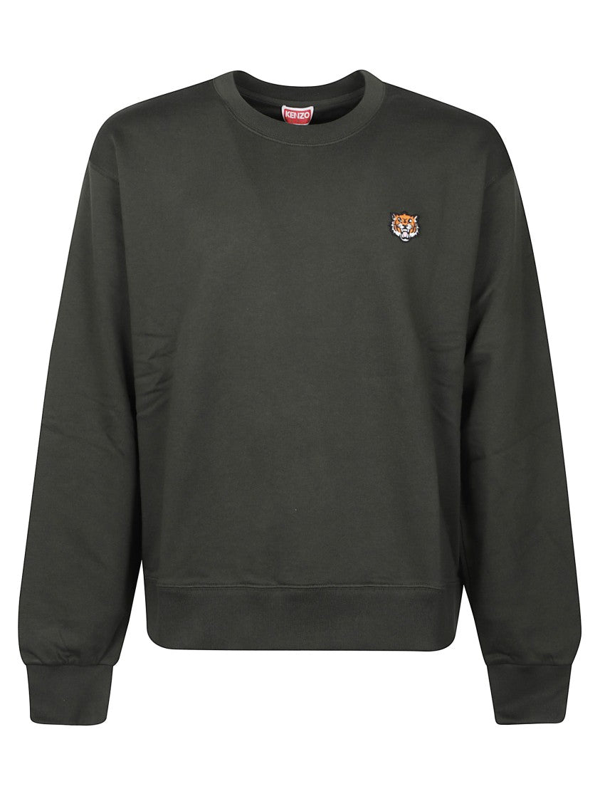 Kenzo Embroidered Tiger Motif Dark Green Crew Neck Sweatshirt