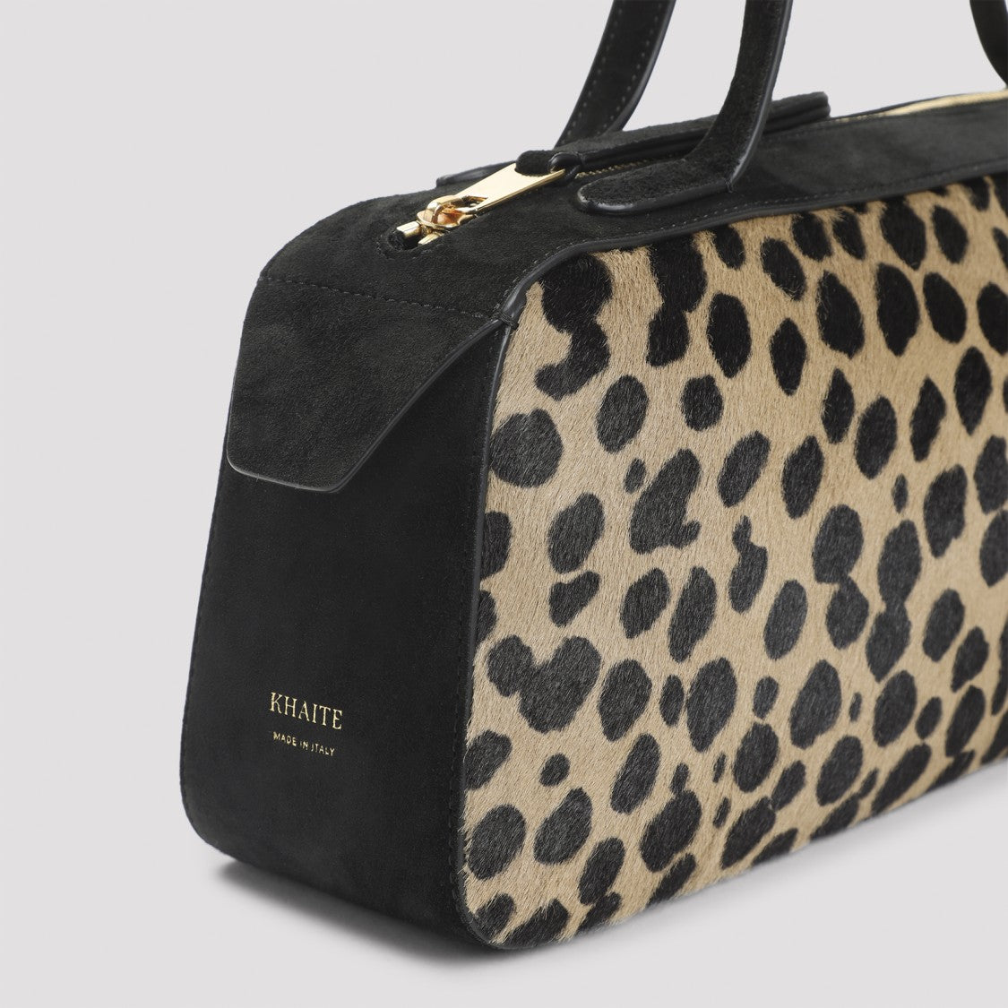 Khaite Nude Leather Shoulder Bag With Leopard Print Accents