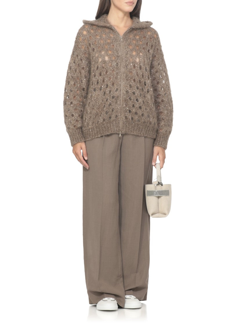 Brunello Cucinelli Hooded Mohair Cardigan With Paillettes