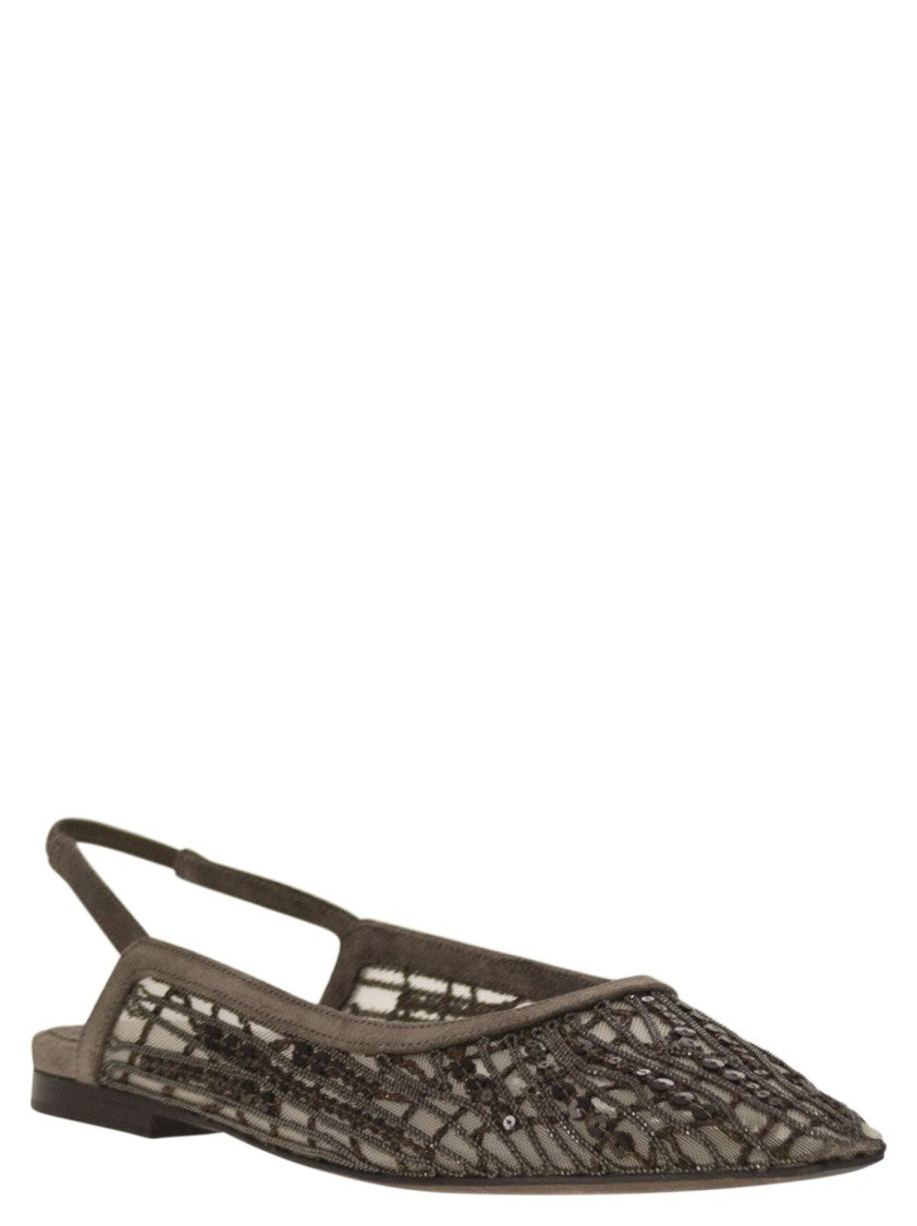 Brunello Cucinelli Sandal With Sparkling Abstract Embroidery In Suede