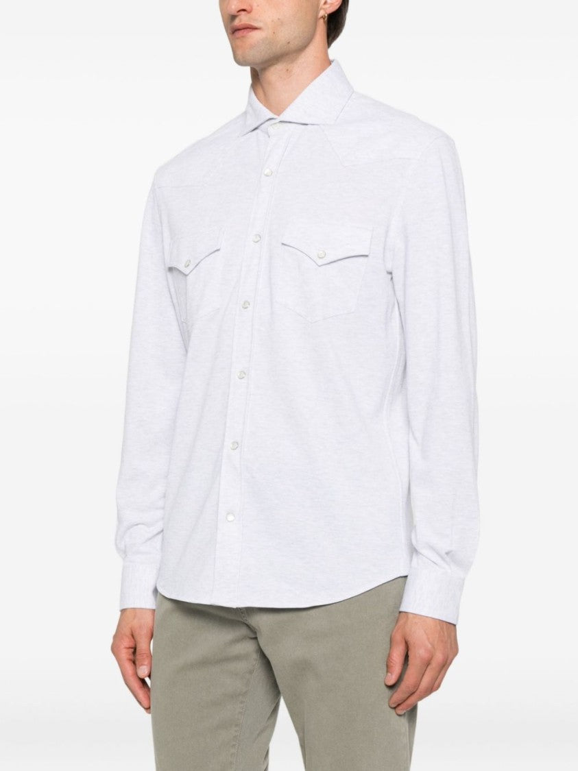 Brunello Cucinelli White Long-Sleeve Shirt With Classic Collar And Button-Down Front