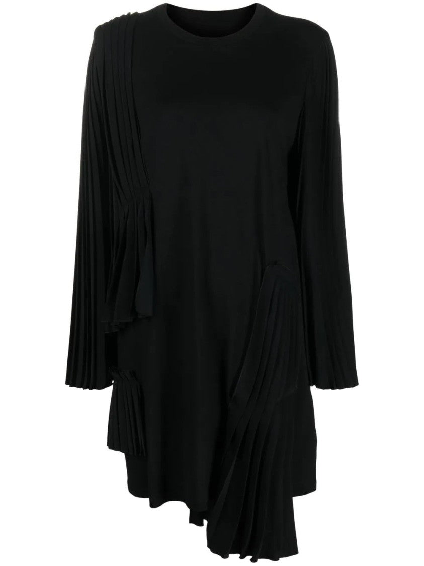 Mm6 By Maison Margiela Asymmetrical Pleated Panel Midi Dress In Black Cotton