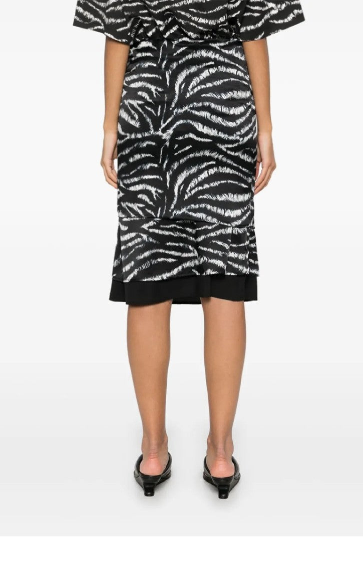 The Attico Zebra Print Layered Midi Skirt With Textured Accent