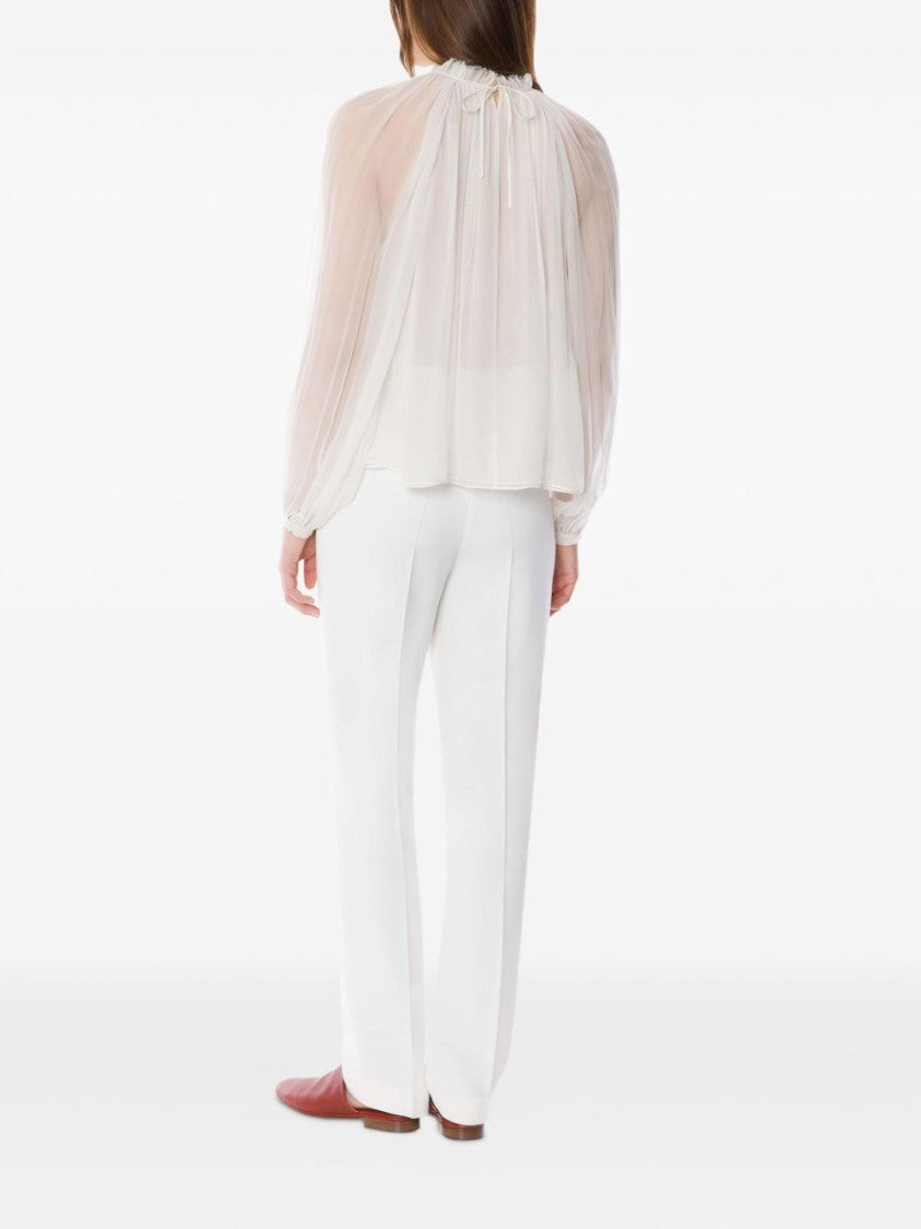 Alberta Ferretti Sheer Silk Blouse With Floral Embellishment
