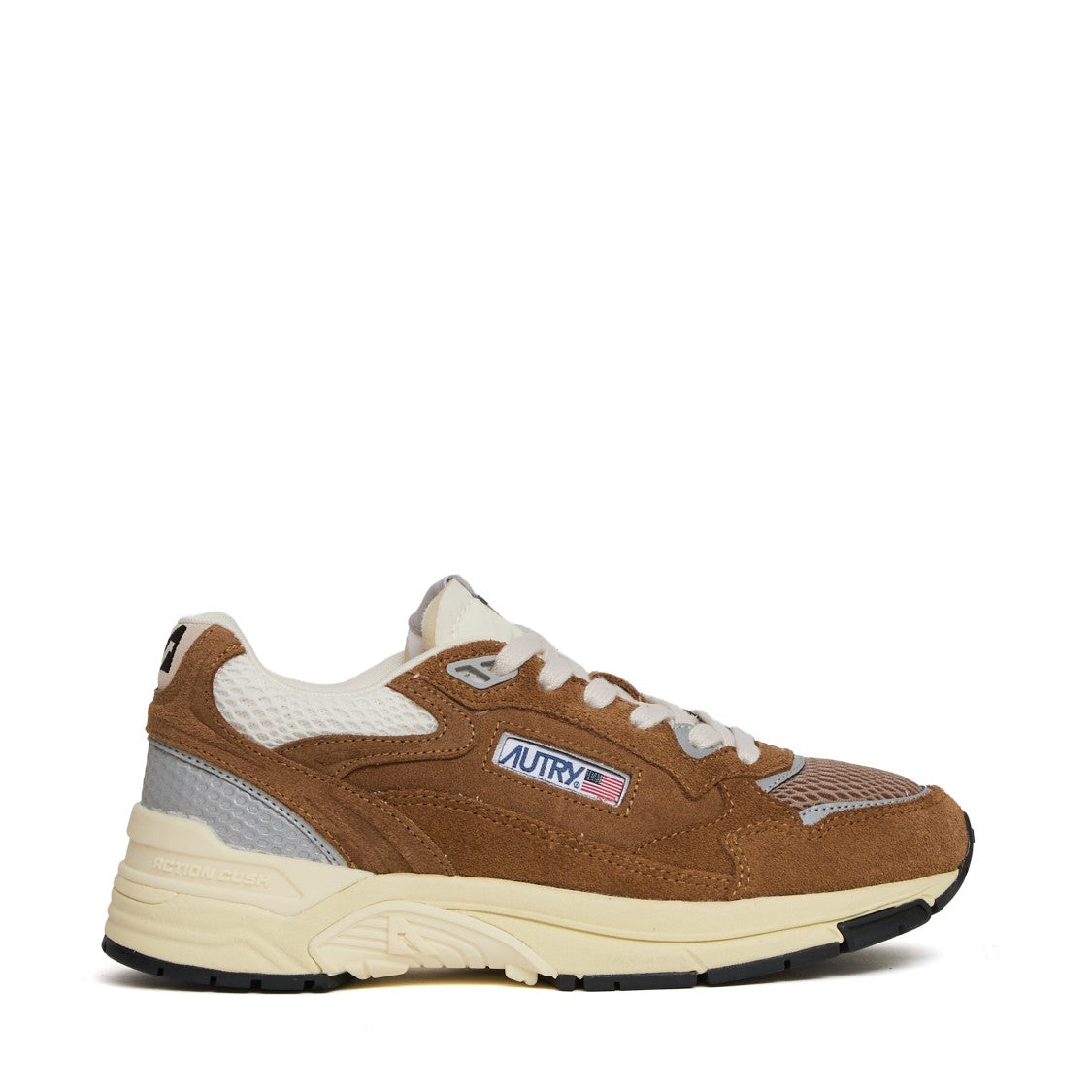 Autry Hyperway Sneakers In Mesh And Suede Cigar, Silver