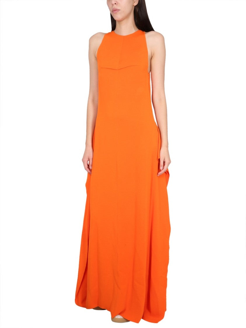Lanvin Round Neck Longuette Dress With Concealed Design