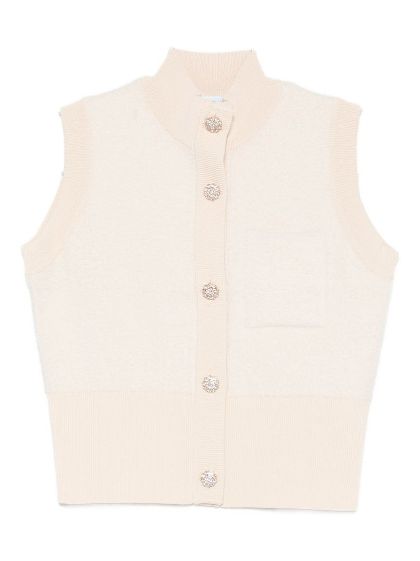 Blugirl Textured Cropped Tank Top With Floral Button Closure