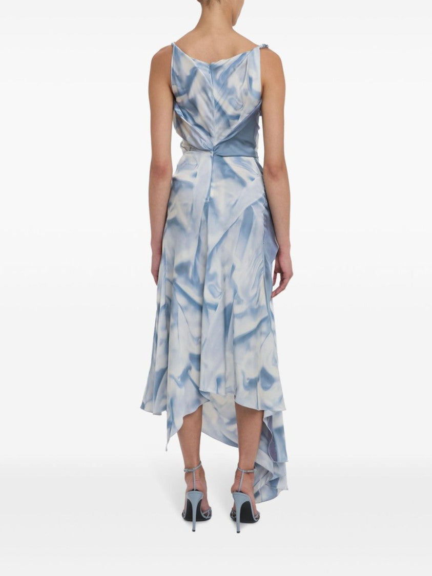 Victoria Beckham Asymmetrical Blue Evening Dress With Draped Neckline