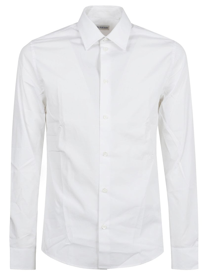 Burberry Tonal Equestrian Knight Embroidered Cotton Poplin Shirt