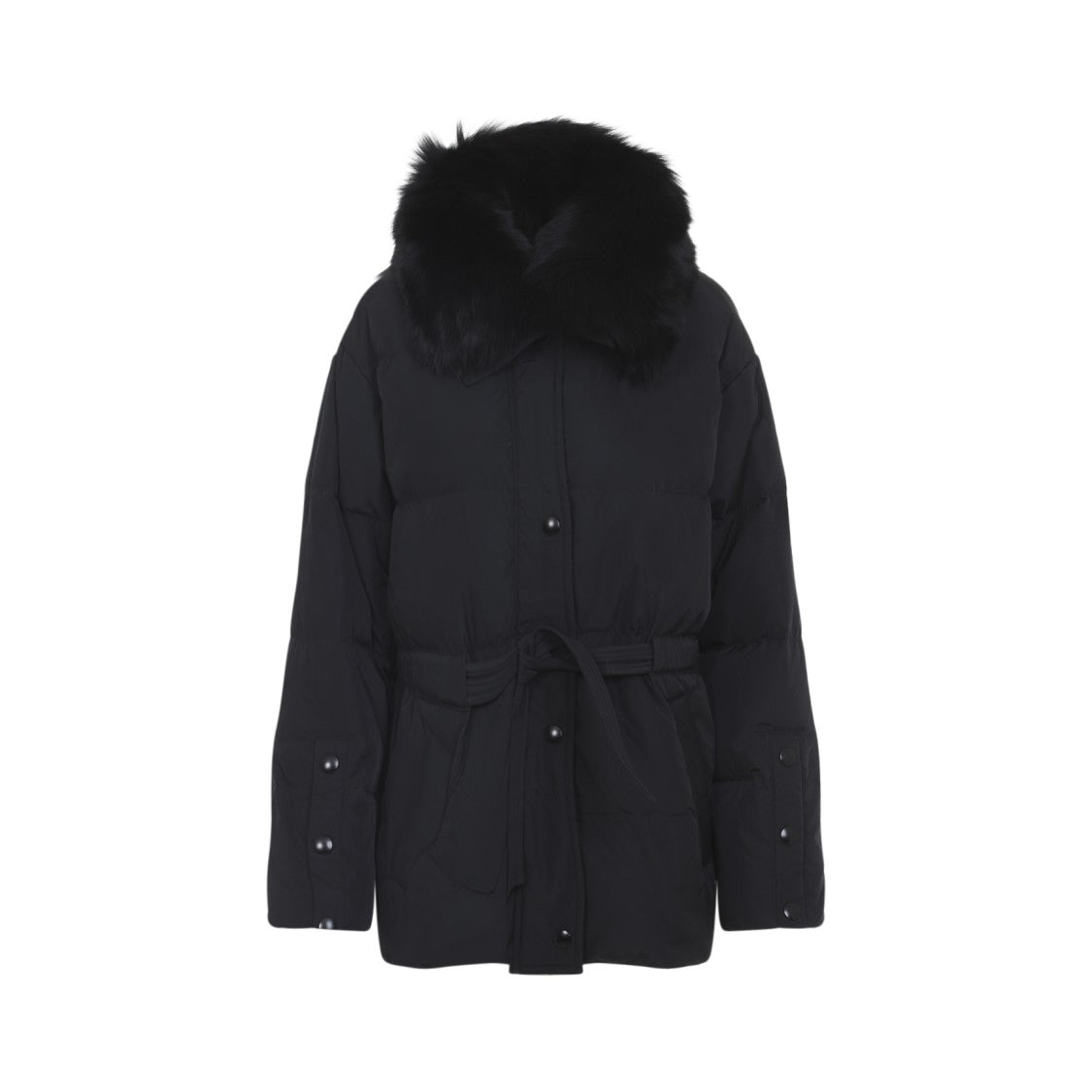 Yves Salomon Belted Down Coat With Luxurious Fur Collar
