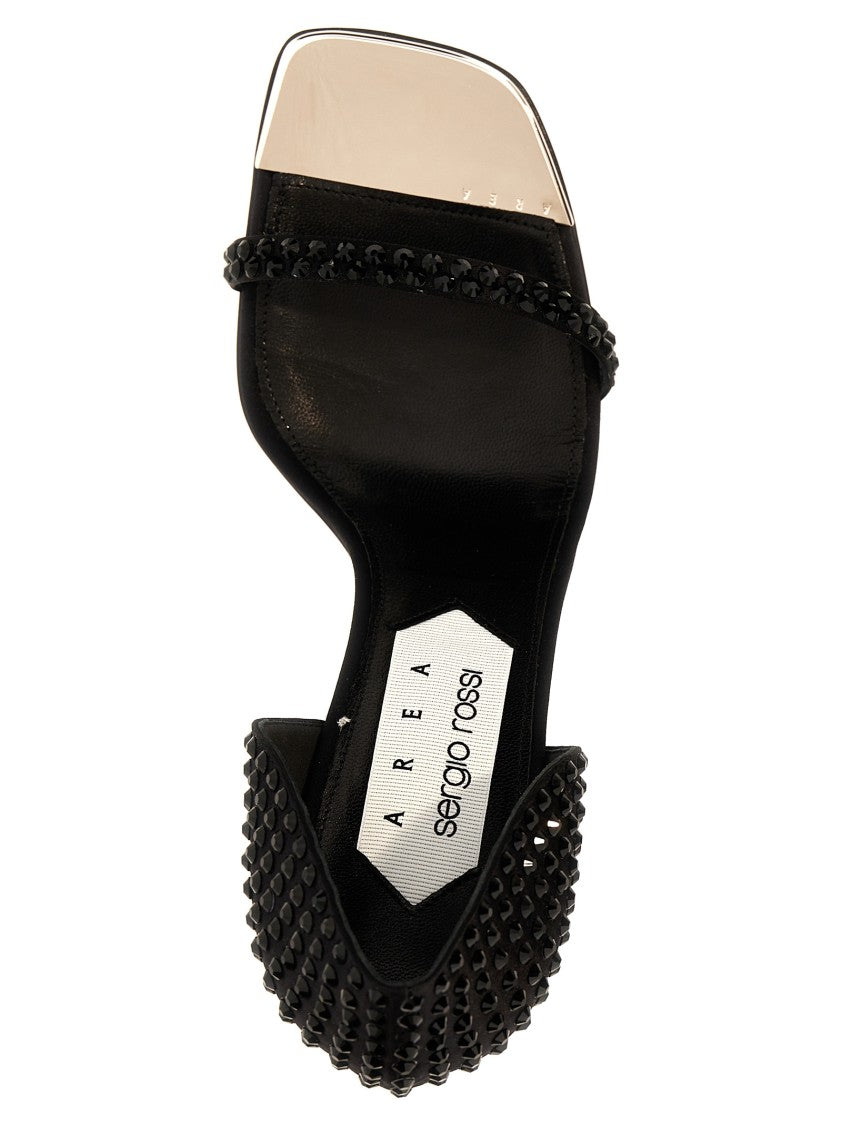 Sergio Rossi Area Dagger Satin Sandals With Rhinestone