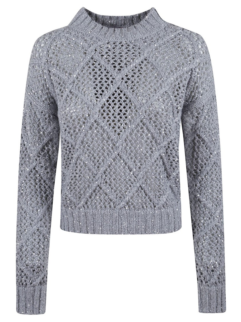 Max Mara Textured Knit Sweater With Sequins And Crewneck Design