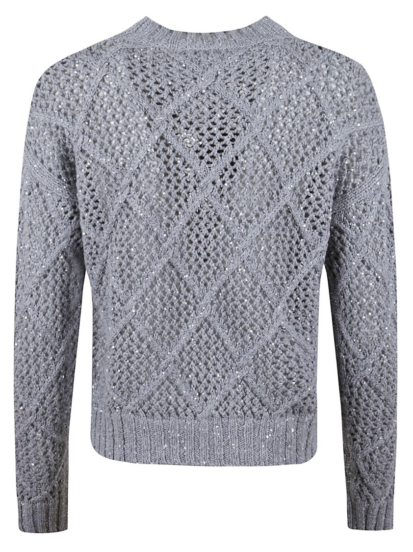 Max Mara Textured Knit Sweater With Sequins And Crewneck Design