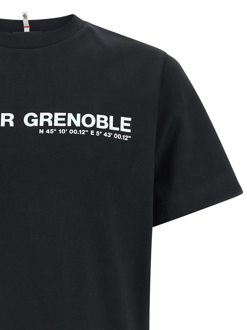 Moncler Grenoble Black Cotton Crewneck T-Shirt With Logo Detail