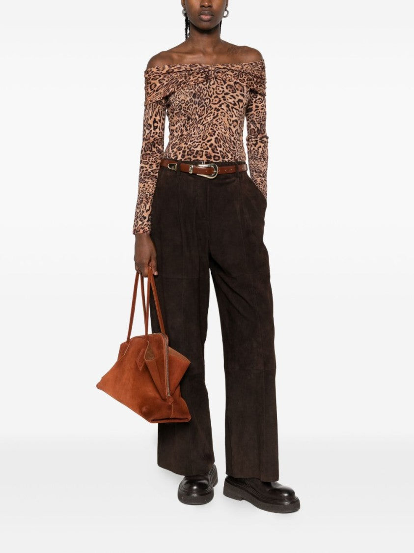 Twin-Set Animal Print Off-The-Shoulder Wool Sweater