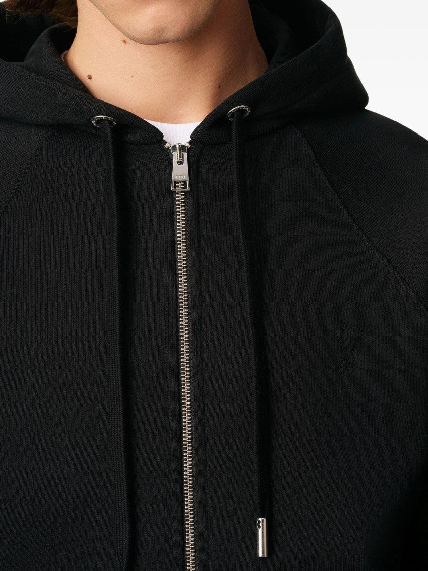 Ami Black Zip-Up Hoodie With Drawstring Hood