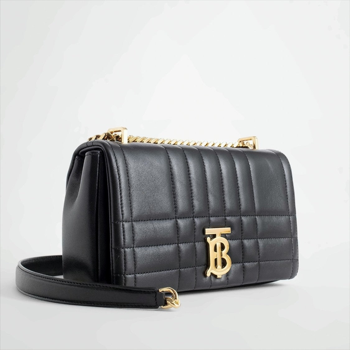 Burberry Quilted Black Lambskin Shoulder Bag With Chain Strap