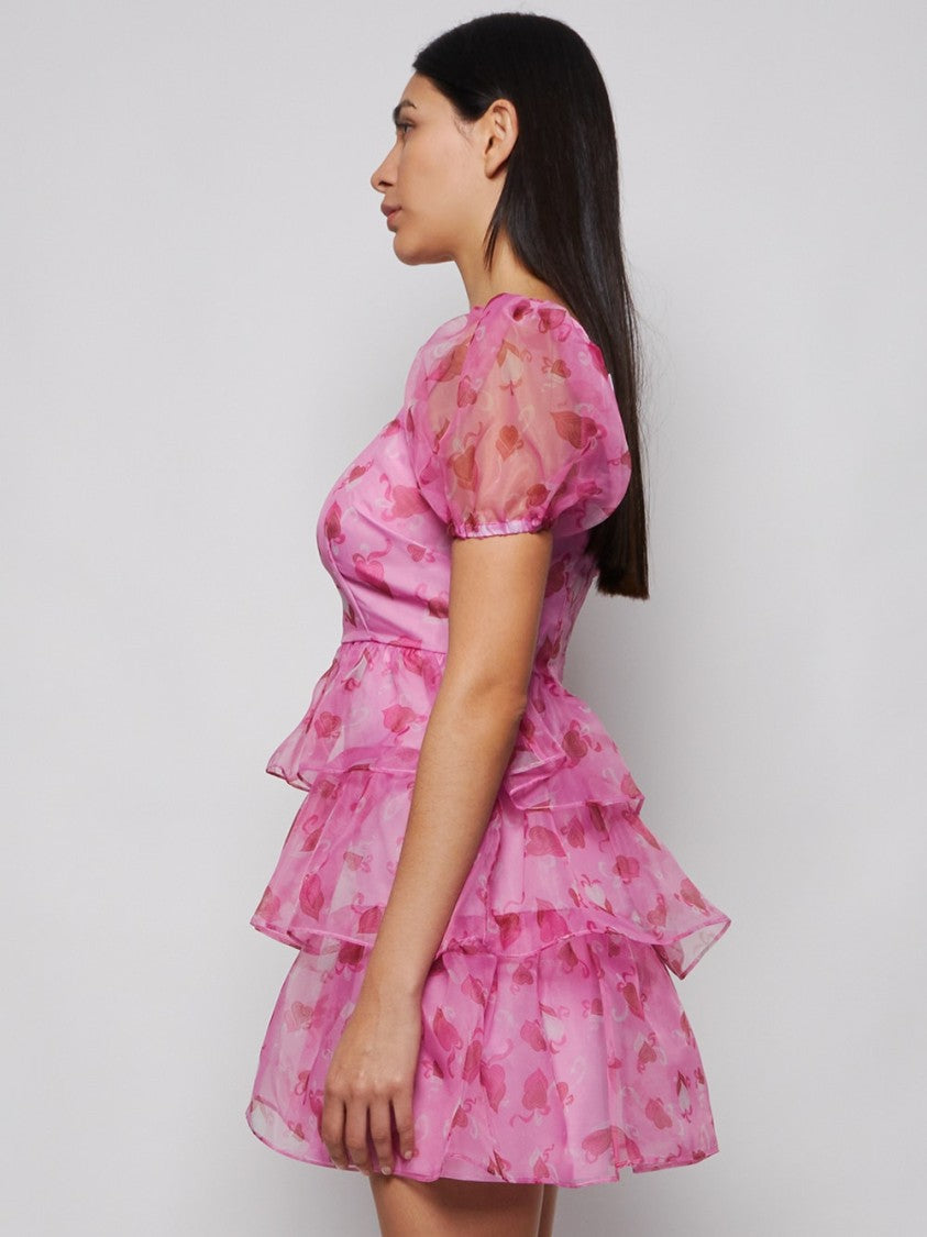 Hvn Mimi Tiered Heart Print Mini Dress