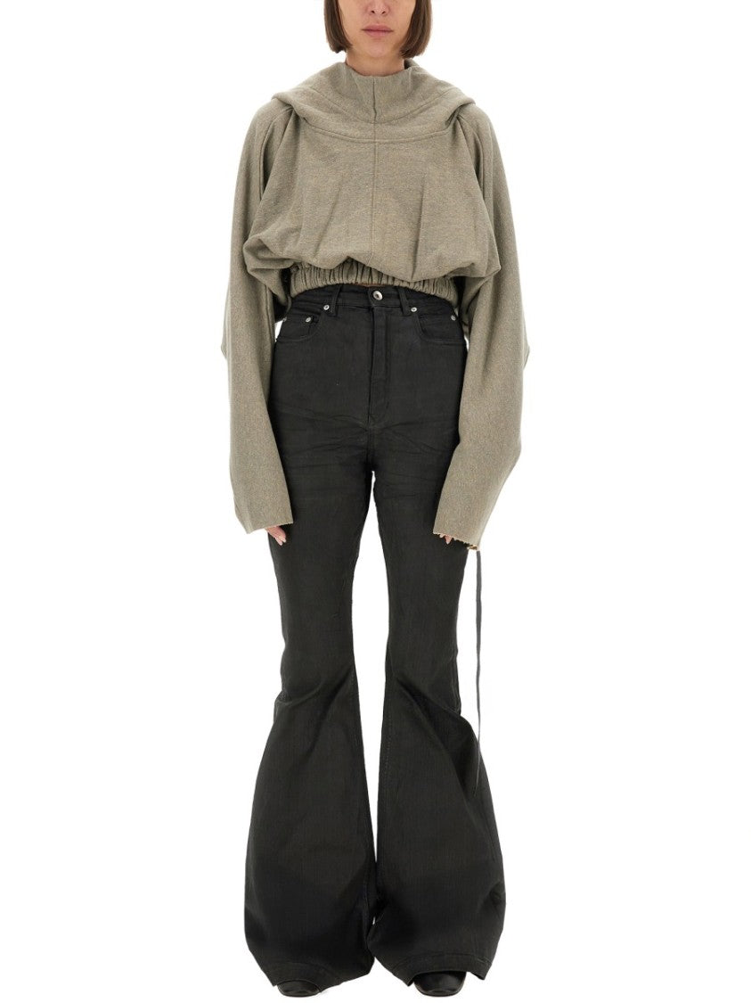 Drkshdw By Rick Owens Cropped Hooded Tunic Sweatshirt