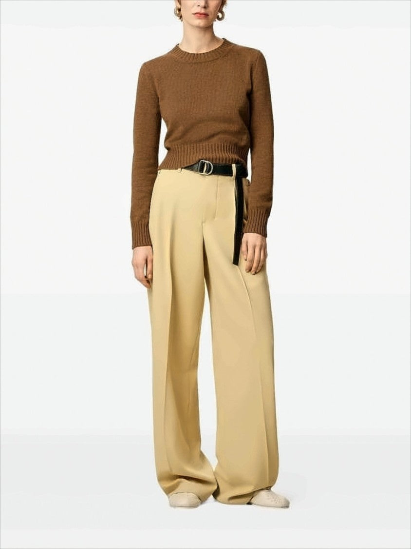 Ami Cropped Brown Cashmere Blend Sweater With Heart Detail