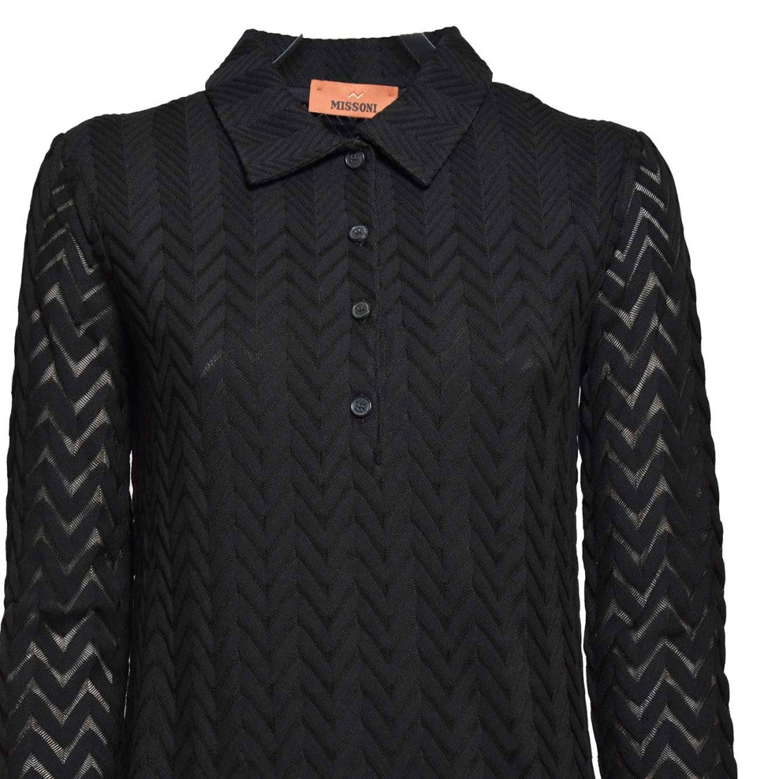 Missoni Black Chevron Cotton Viscose Polo Mini Dress