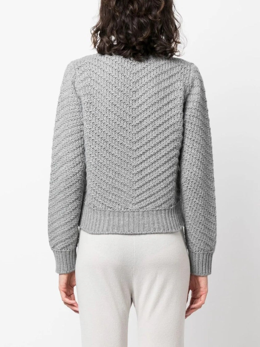 Fabiana Filippi Cashmere Knitwear With Textured Chevron Pattern And Cropped Fit