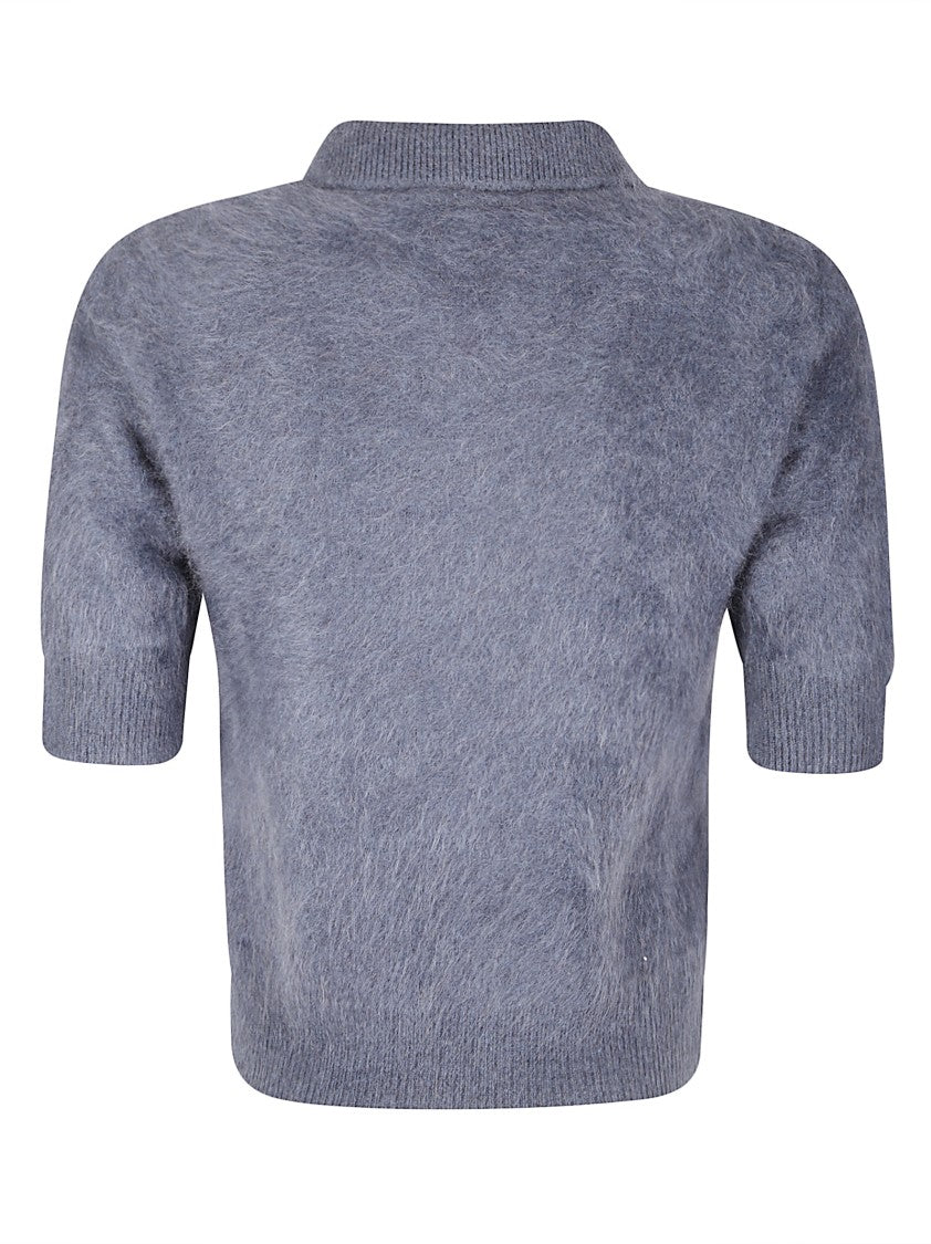 Lisa Yang Short Cashmere Polo Top With Classic Collar And Button Placket