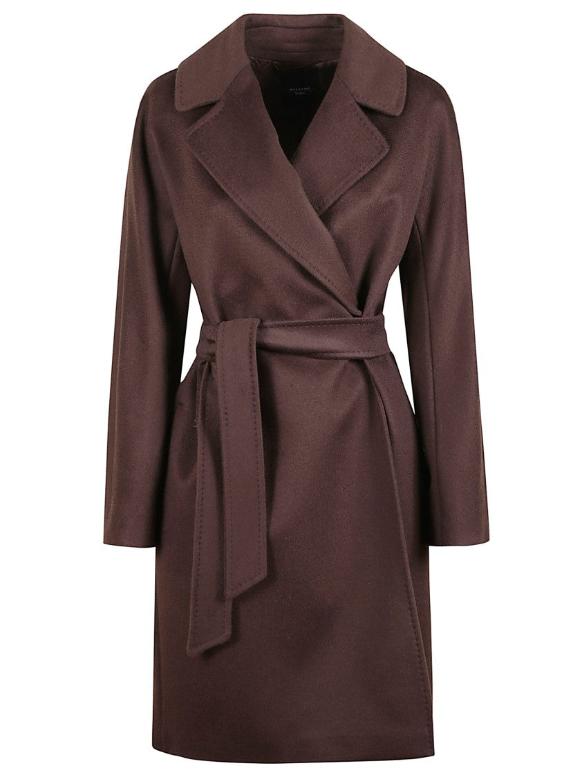 Max Mara Chocolate Wool Coat With Knotted Belt