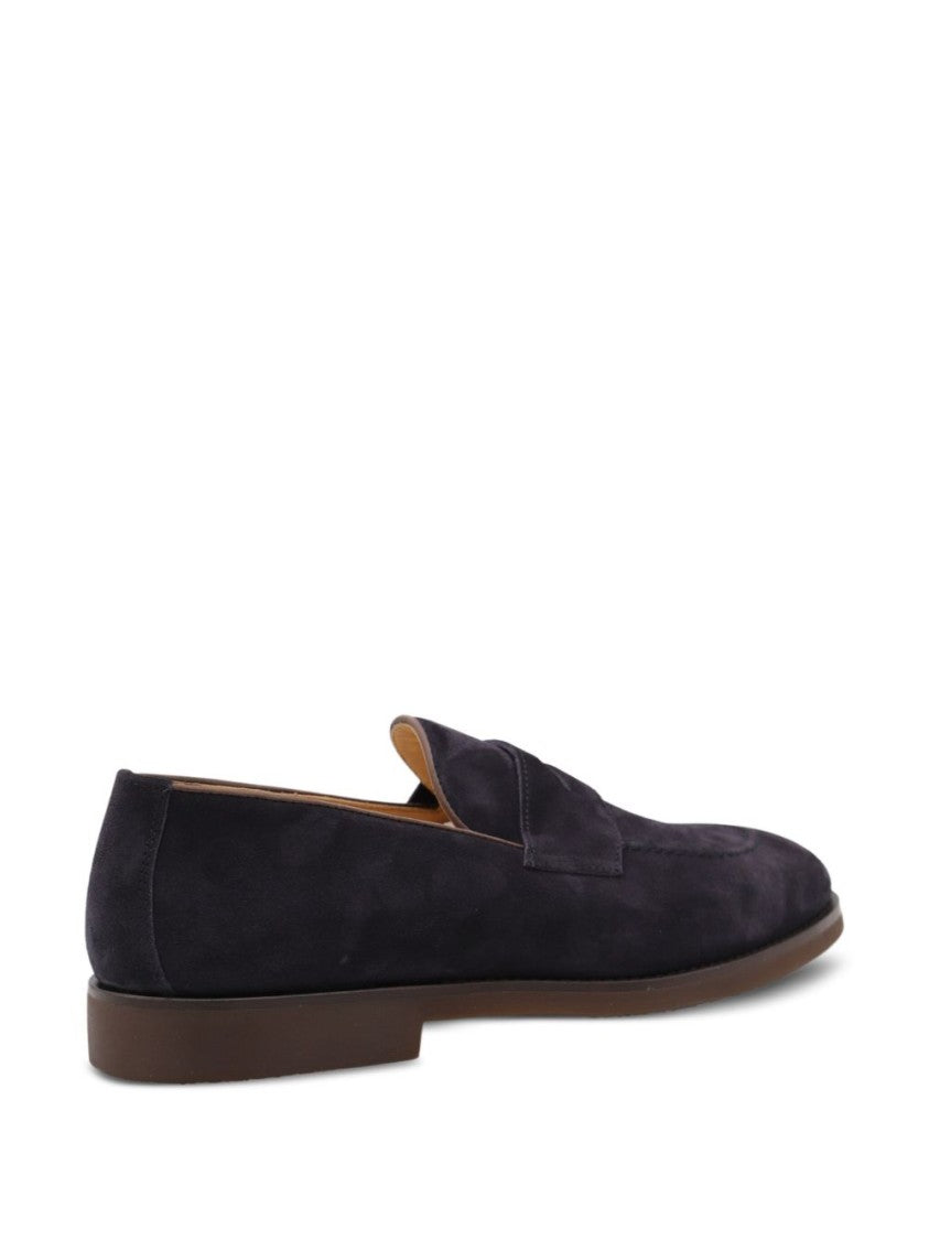 Brunello Cucinelli Low-Profile Black Suede Loafers With Strap Detail