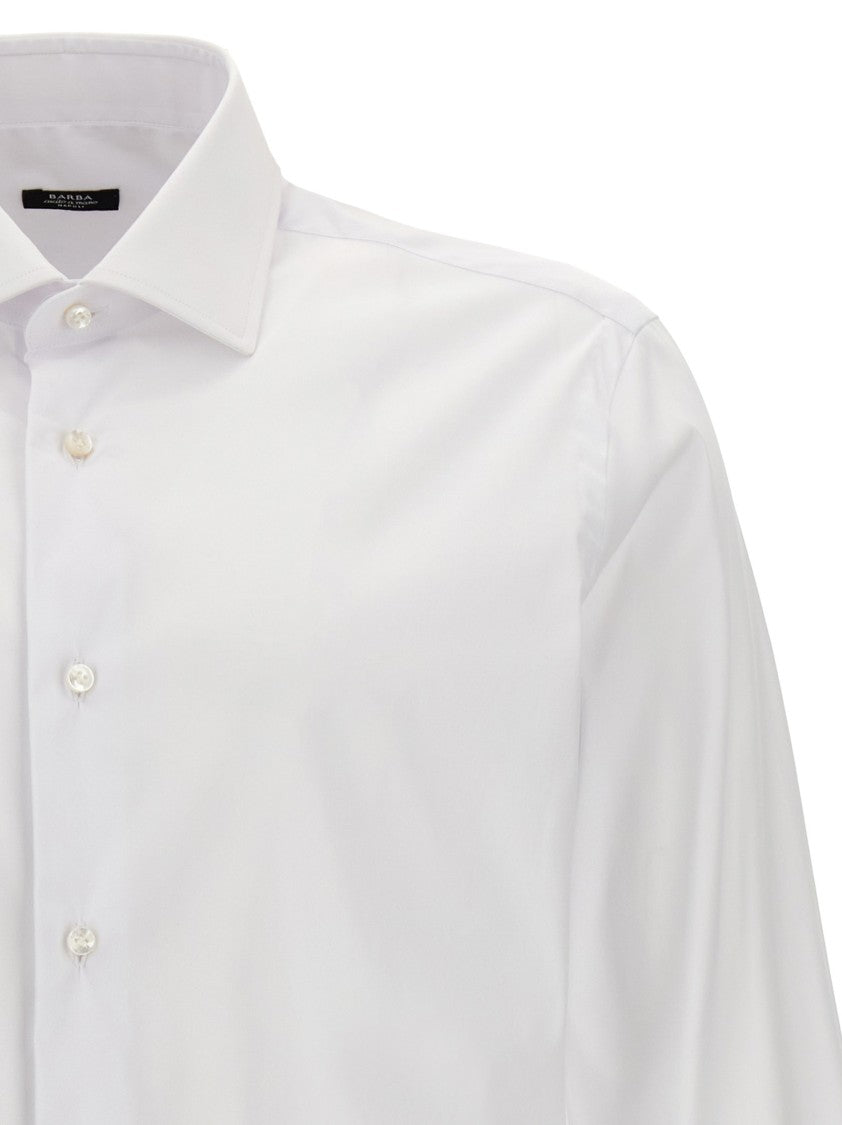 Barba White Stretch Cotton Blend Poplin Shirt