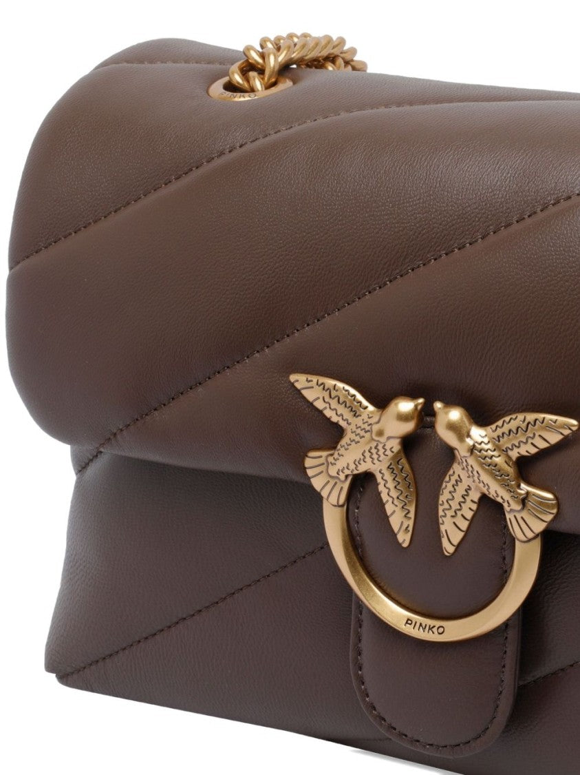 Pinko Quilted Brown Calf Leather Shoulder Bag