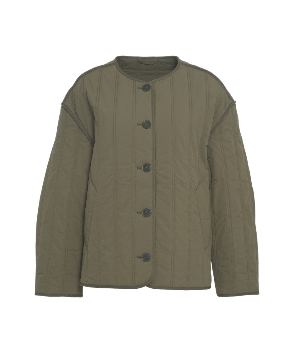 Closed Quilted Jacket With Round Neckline And Boxy Silhouette