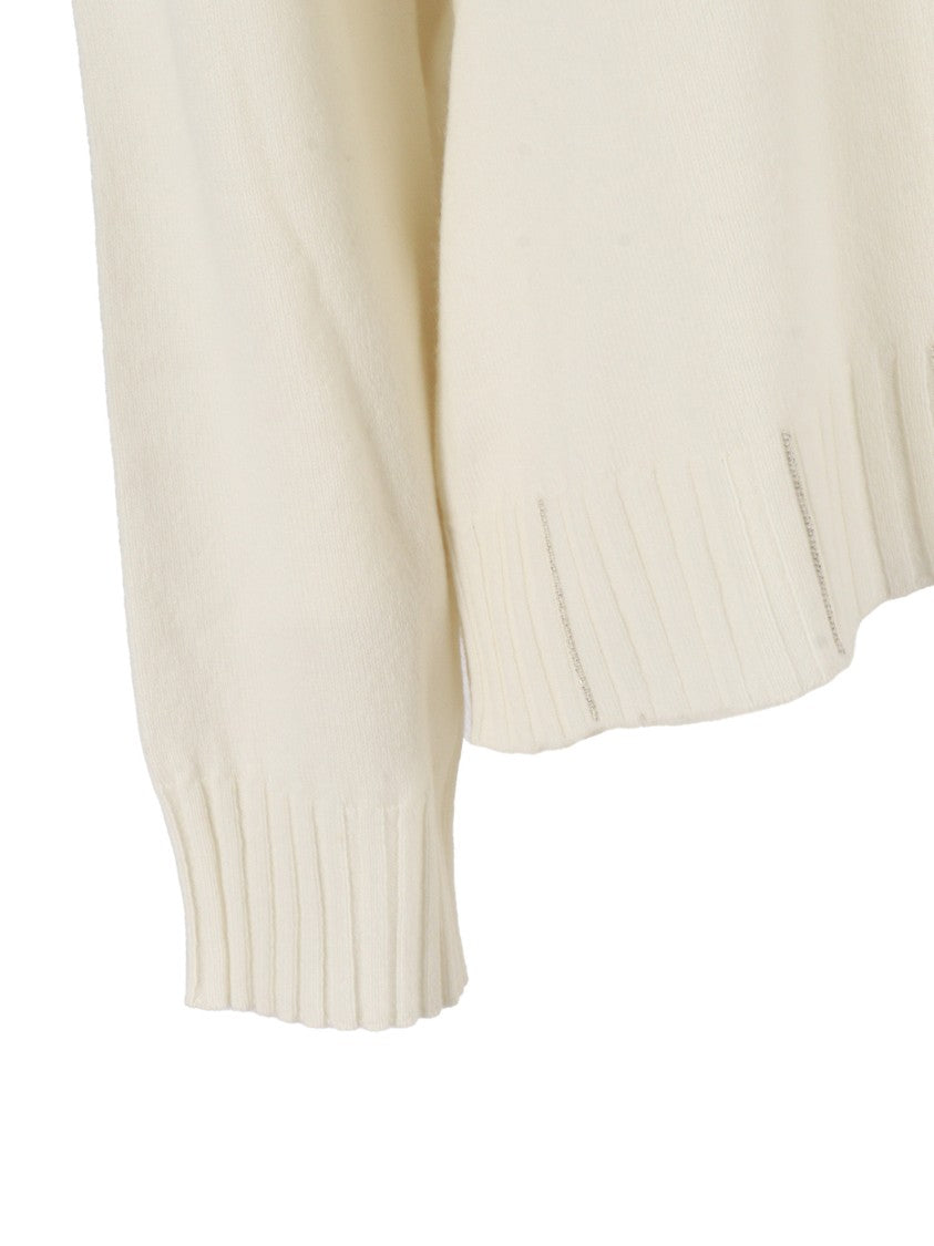 Fabiana Filippi Platinum V-Neck Sweater With Ribbed Detailing