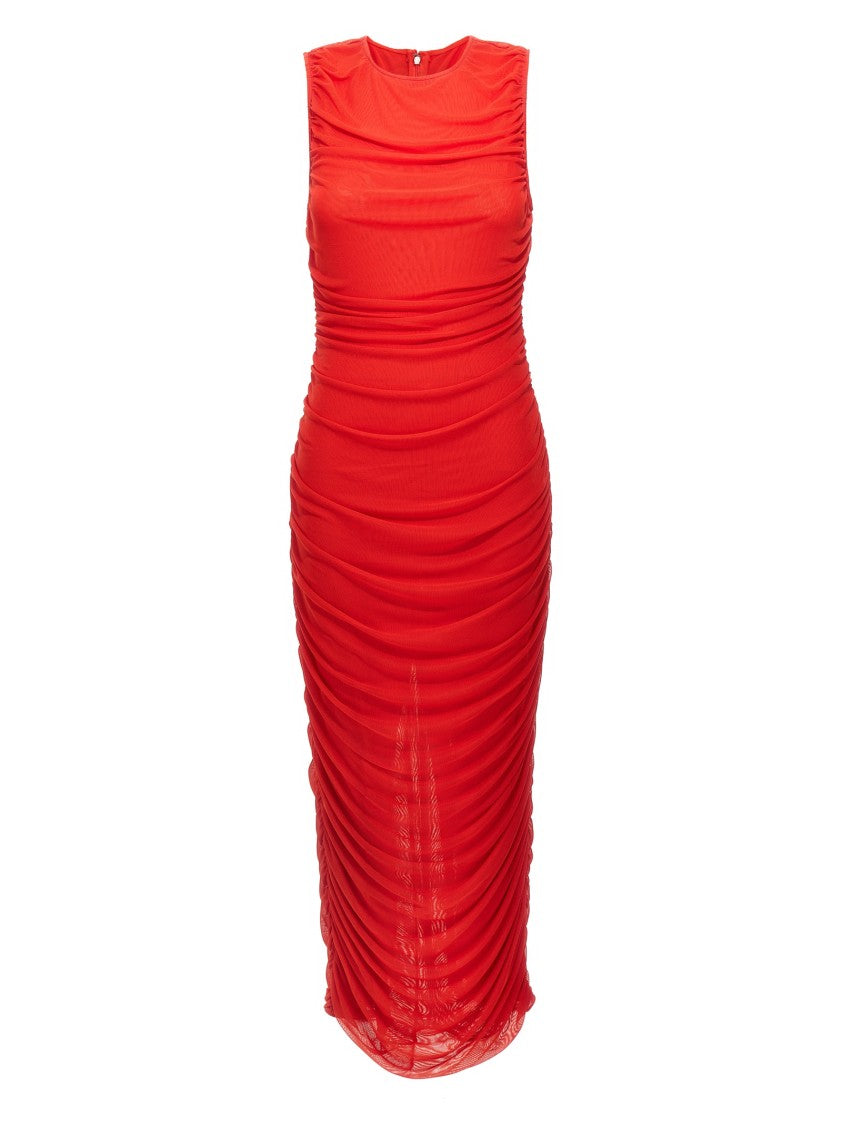 Rotate Birger Christensen Gathered Detail Mesh Midi Dress