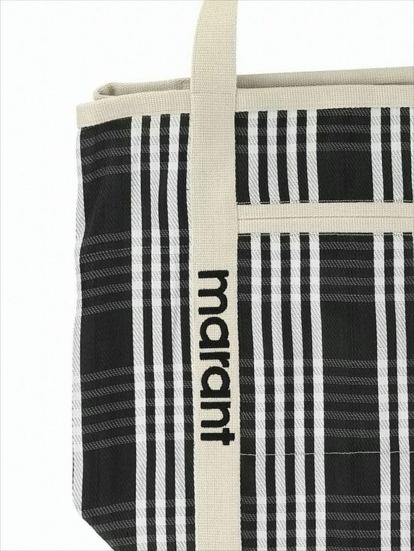 Isabel Marant Plaid Pattern Tote Bag With Cream Handles