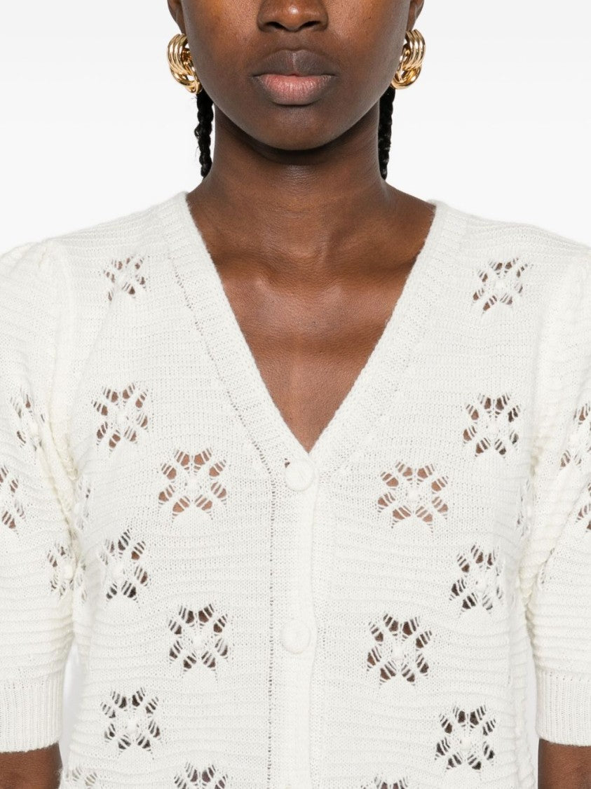 Twin-Set Short Puff Sleeve White Knit Sweater