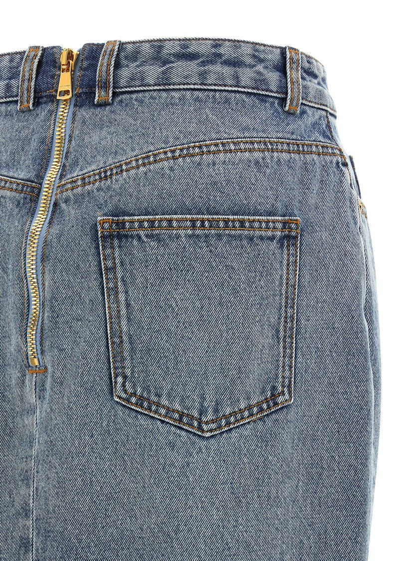 Balmain Pencil Midi Skirt With Contrasting Stitching And Lionhead Buttons