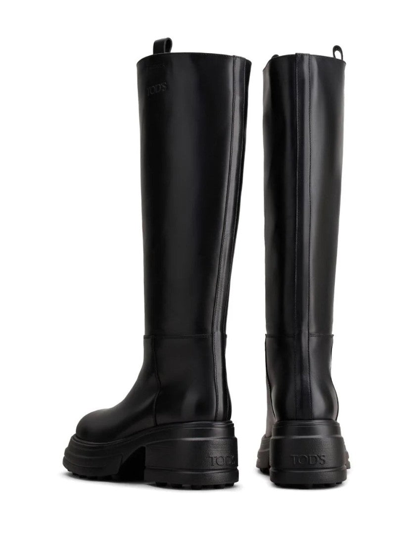 Tod's Minimalist Closed Long Boots With Textured Sole