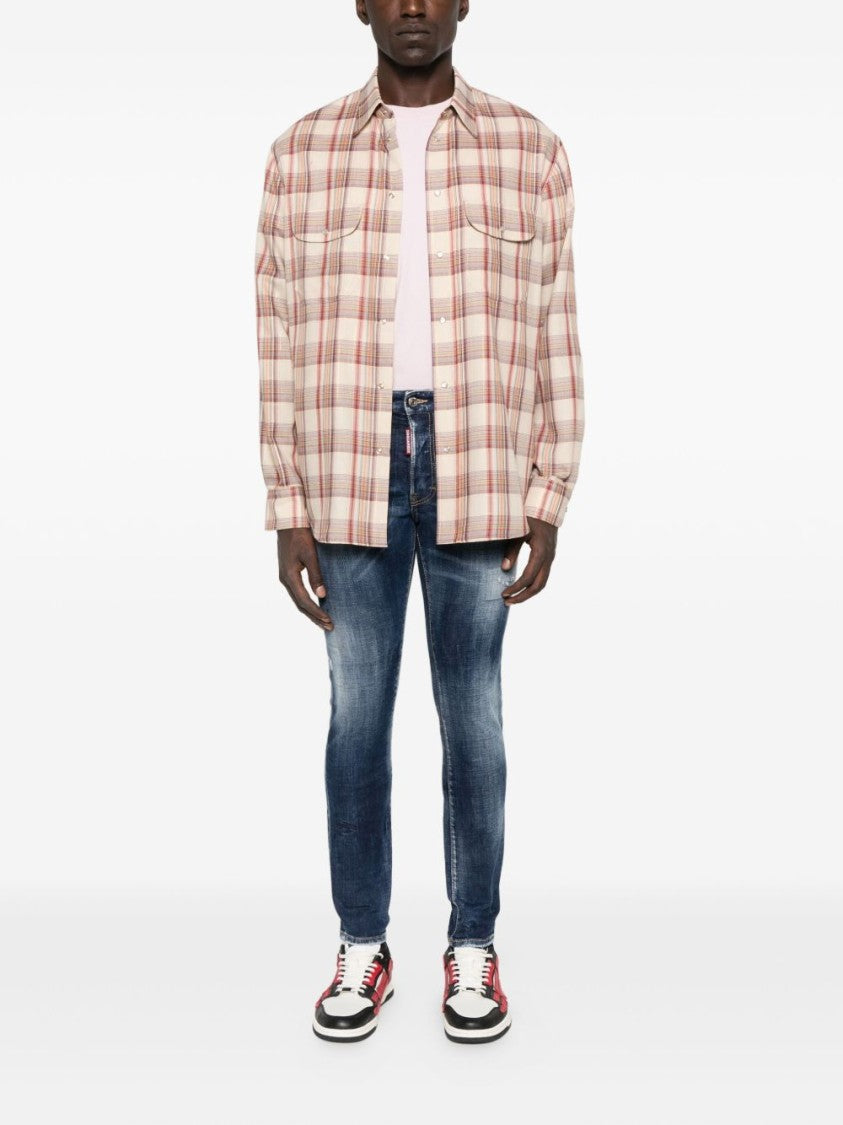 Dsquared2 Navy Blue Distressed Skater Jeans With Five-Pocket Design