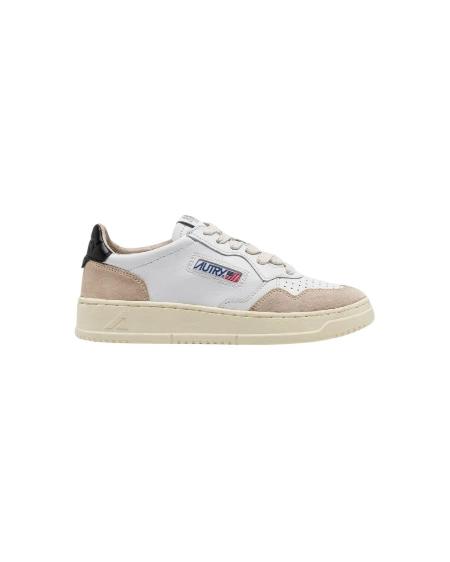 Autry Medalist Low In Sneakers White, Black, And Beige Suede
