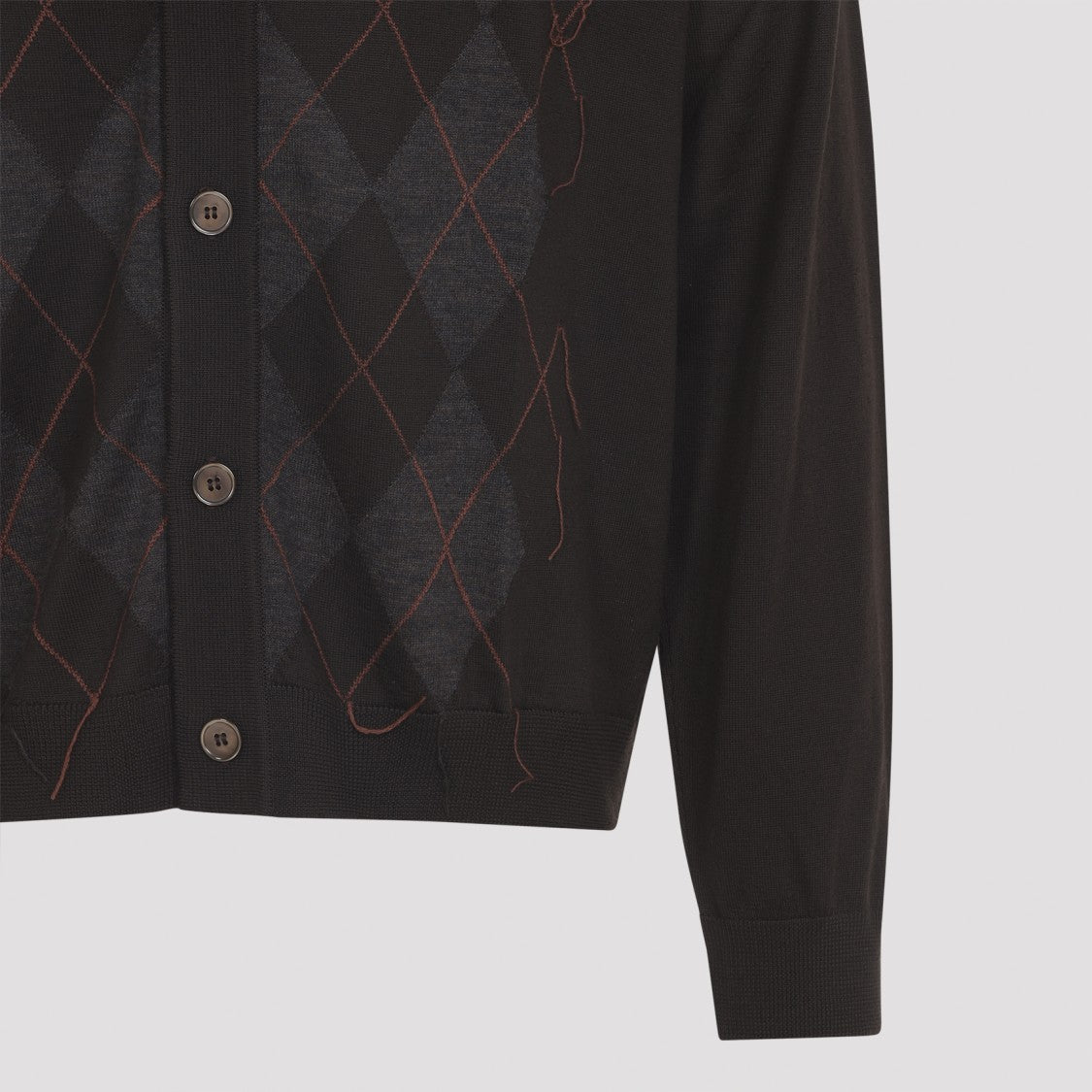 Our Legacy Argyle Grey Wool Evening Polo With Pointed Collar