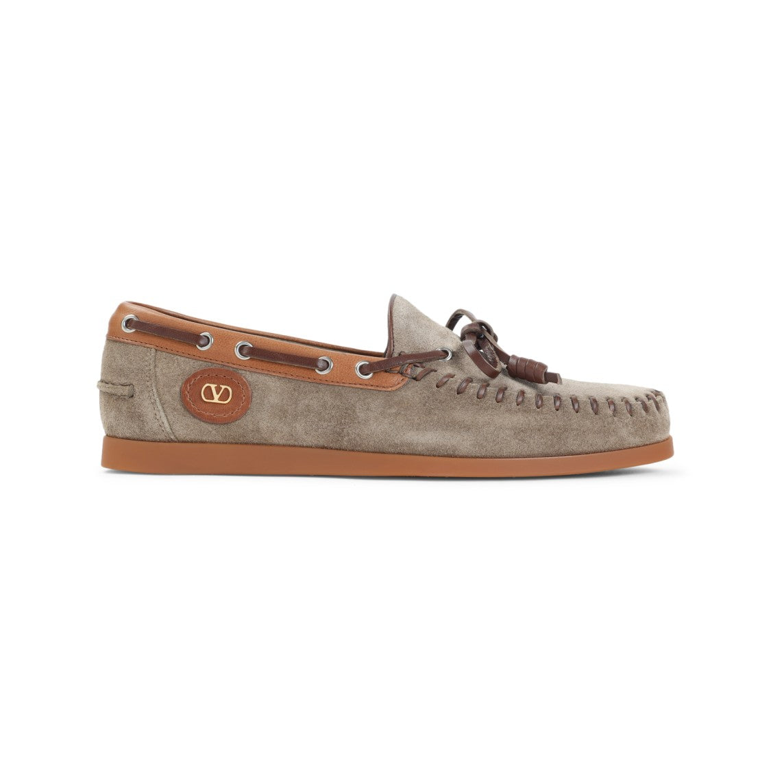 Valentino Garavani Dark Khaki Beige Suede Leather Palm Avenue Boat Shoes